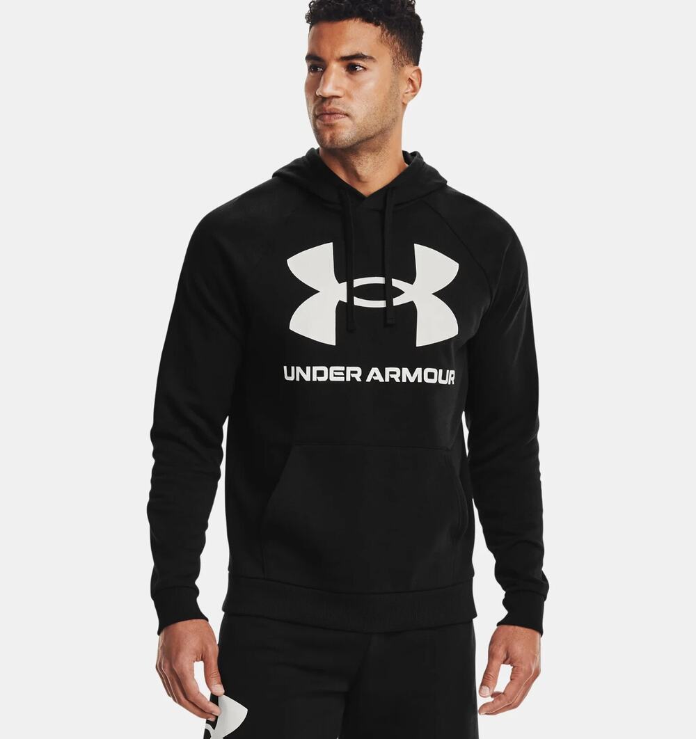 Under Armour Pullover Hoodie Men's Small Black Rival Fleece Big Logo New